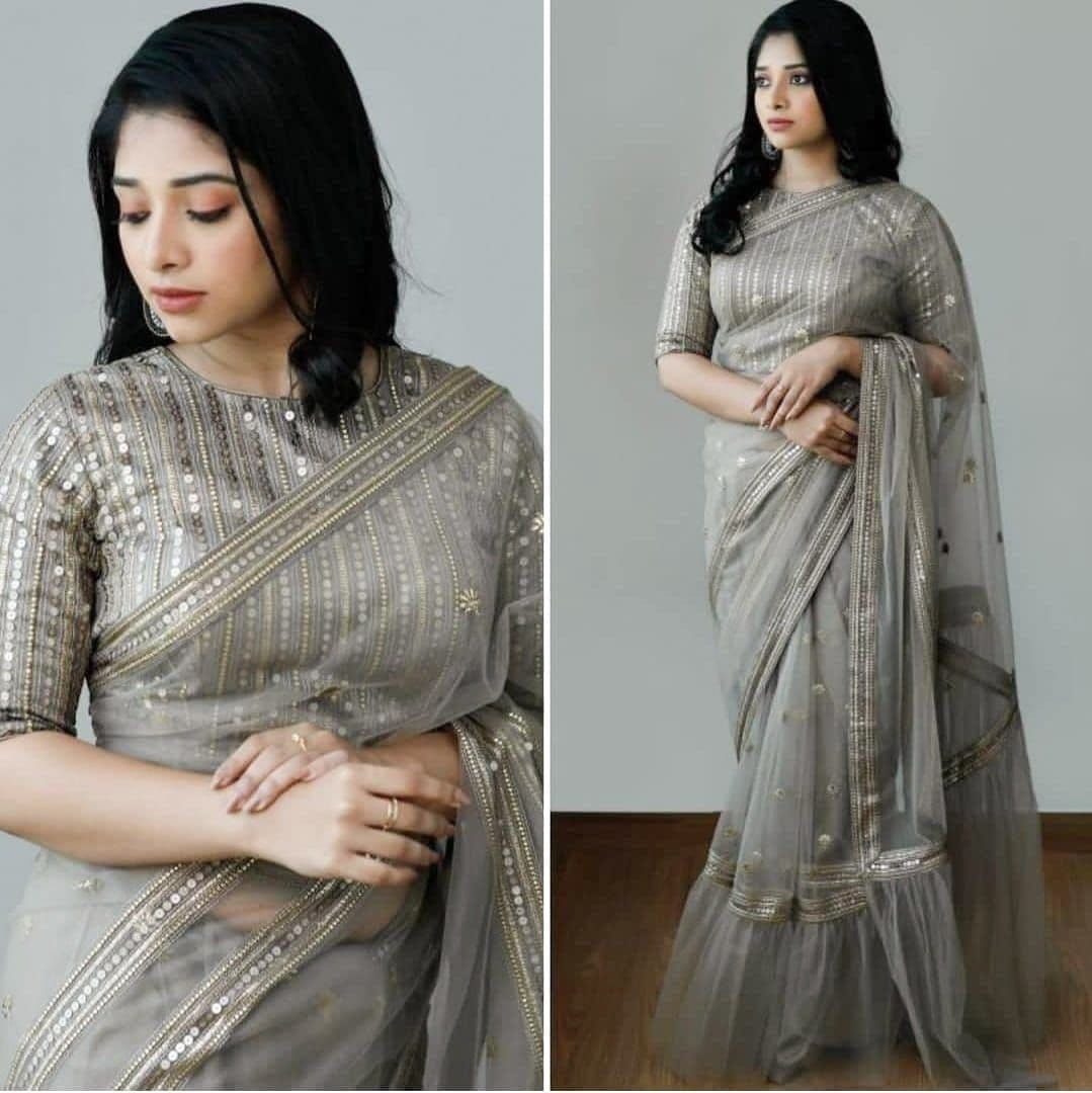 Semi Silk Sarees with Horizontal line Pattern | KT182