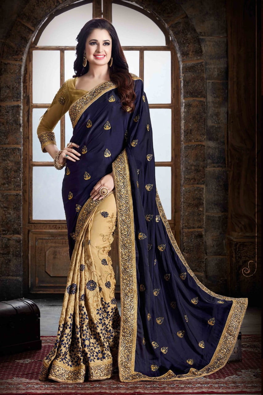 Navy Blue Fancy Saree, Machine wash at Rs 2100 in Surat | ID: 14670516933