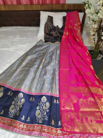 Grey Colour Banarasi Silk Lehenga Choli Design Online For Women