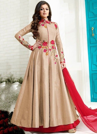 Ethnic Wear Cream Color Art Silk Embroidered Work Beautiful Wedding Wear Salwar Suit