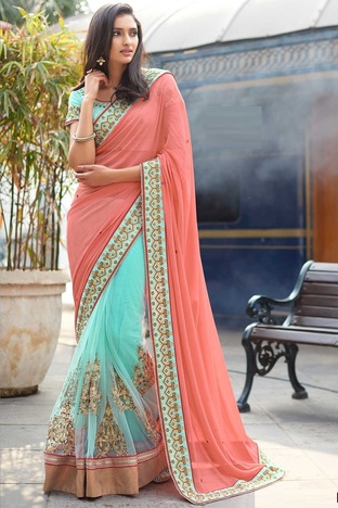Function Wear New Light Blue Color Georgette Embroidered Work Saree