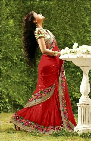 Wedding Wear Red Georgette Embroidered Work Saree Blouse Design