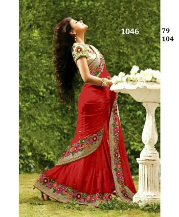 Wedding Wear Red Georgette Embroidered Work Saree Blouse Design
