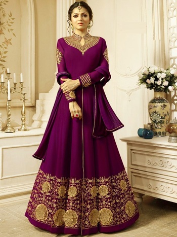 Prepossessing Purple Georgette Embroidered Long Anarkali Salwar Suit