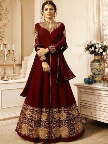 Lovely Maroon Georgette Long Semi Stitched Gown type Anarkali Suit