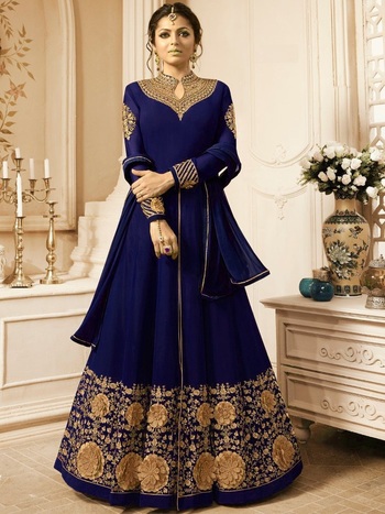 Blue Georgette Embroidered Anarkali Salwar Suit For Women