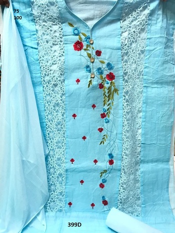 Outstanding Firozi Cotton Embroidered Dress Material For Women
