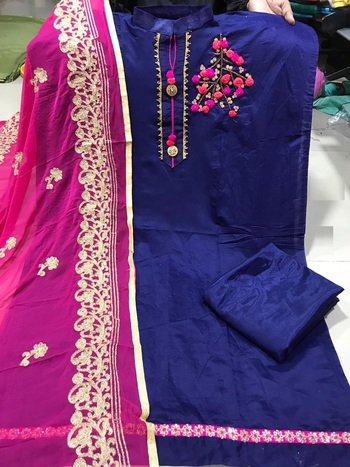 Chanderi Silk Hand work Semi Stitched Dress Material For Women