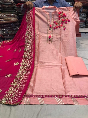 Chanderi Silk Hand work Semi Stitched Dress Material For Women