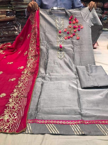 Chanderi Silk Hand work Semi Stitched Dress Material For Women