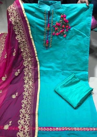 Chanderi Silk Hand work Semi Stitched Dress Material For Women