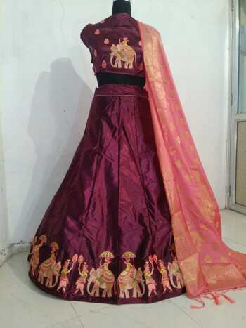 Classic Party Wear Designer Embroidered Taffeta Silk Lehenga