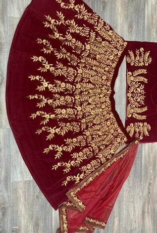 Energetic Maroon Color Function Wear Embroidered Work fancy Velvet Lehenga Choli Design