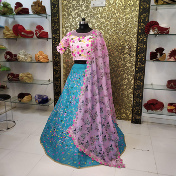 Elegant Rama Color Function Wear Satin Embroidered Lehenga Choli