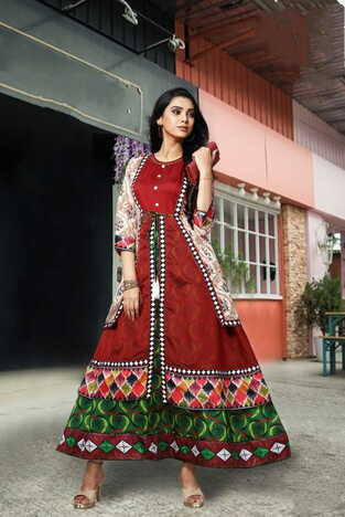 Ultramodern Green Color Cotton Digital Printed Chanderi Ready Made Long Kurti