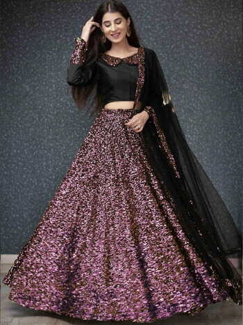 Fabulous Wine Fancy Velvet Designer Sequence Work Wedding Wear Lehenga Choli For Women