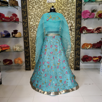 Desirable Blue Color Organza Function Wear Lehenga Choli For Women