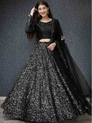 Preferable Black Festive Wear Velvet Fancy Sequence Work Lehenga Choli For Ladies