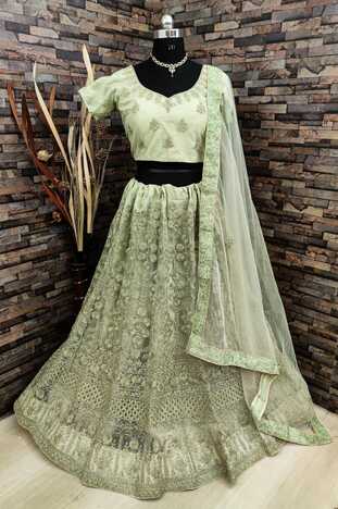 Beautiful Light Green Color Classic Soft Net Coding Thread Fancy Embroidered Work Party Wear Lehenga Choli