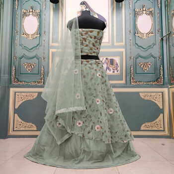 Wondrous Green Color Wedding Wear Net Sequence Embroidered Coding Work Lehenga Choli For Women
