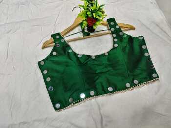 Desirable Dark Green Color Full Stitched Fantom Silk Designer Real Mirror Thread Work Blouse For Wedding Wear