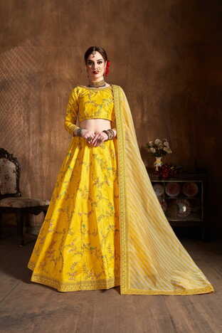 Pleasant Yellow Silk Zari Embroidered Work Lehenga For Women