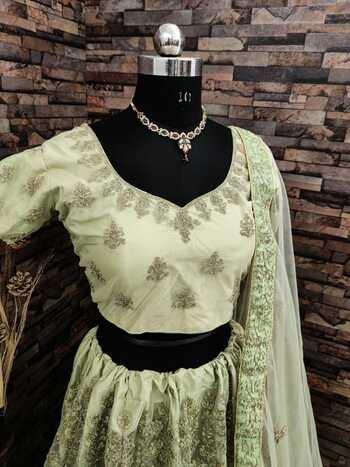 Beautiful Light Green Color Classic Soft Net Coding Thread Fancy Embroidered Work Party Wear Lehenga Choli