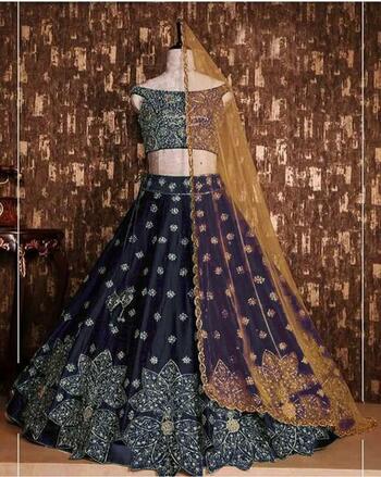 Engaging Blue Colored Party Wear Lehenga Choli Tapeta Silk With Embroidered Work