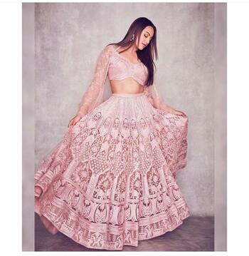 Amazeballs Light Pink Net With Diamond Embroidered Work Semi Stitched Lehenga Choli