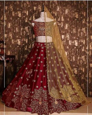 Stupendous Maroon Color Wedding Wear Taffeta Silk Embroidered Work Lehenga Choli Design