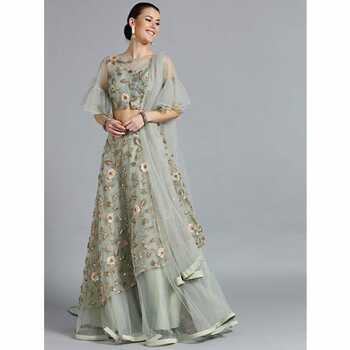 Wondrous Green Color Wedding Wear Net Sequence Embroidered Coding Work Lehenga Choli For Women
