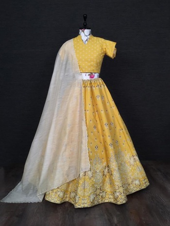 Yellow Color Festival Wear Zari Foil Work Art Silk Lehenga Choli