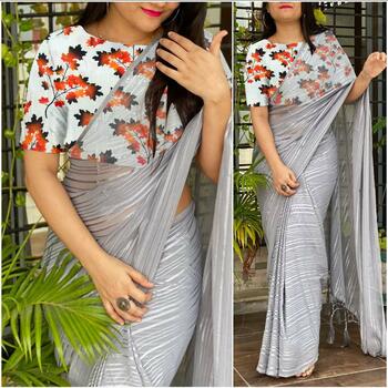 Amazing Grey Color Georgette Printed Saree Blouse For Function Wear