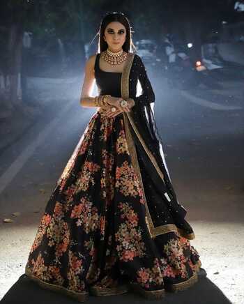 Sensational Black Color Japan Satin Silk Digital Printed Lehenga Choli