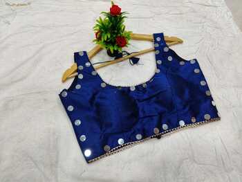 Preferable Dark Blue Color Party Wear Stylish Mirror Real Thread Work Silk Fantom Design Full Stitched Blouse