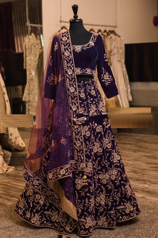 Purple Color Velvet Fabric Embroidered Work Lehenga Choli