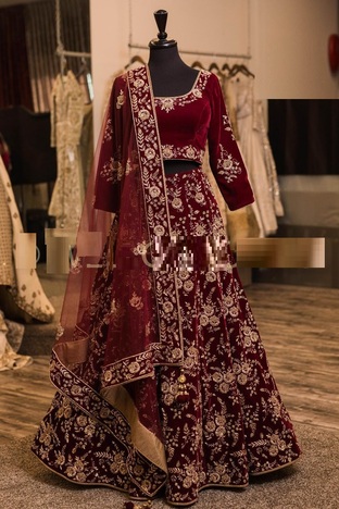 Bridal Wear Velvet Embroidered Lehenga Choli Design Online