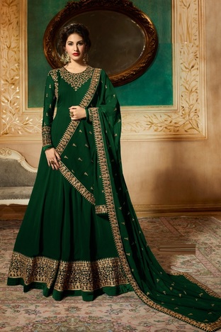 Amazing Green Georgette Embroidered Semi Stitched Anarkali Dress For Wedding Wear