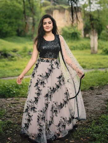 Appealing Black Georgette Choli Net Embroidered Lehenga Design Online