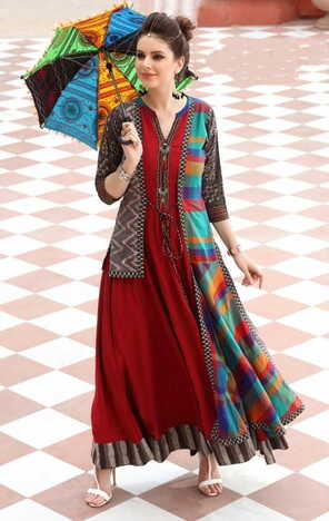 Amazing Multi Color Chanderi Digital Printed Ready Made Gown