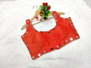 Wonderful Orange Color Festival Wear Fanctom Silk Designer Full Stitched Thread Real Mirror Work Blouse