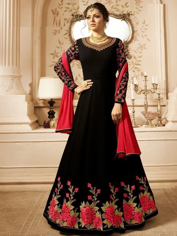 Exclusive Black Color Faux Georgette Designer Embroidered Work Long Anarkali Gown Salwar Suit