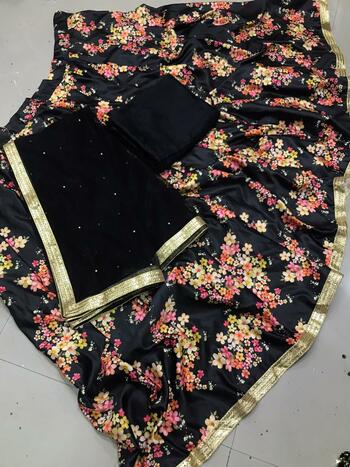 Sensational Black Color Japan Satin Silk Digital Printed Lehenga Choli