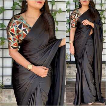 Winsome Satin Silk Plain Saree with Four Color Sequence Work Blouse Online