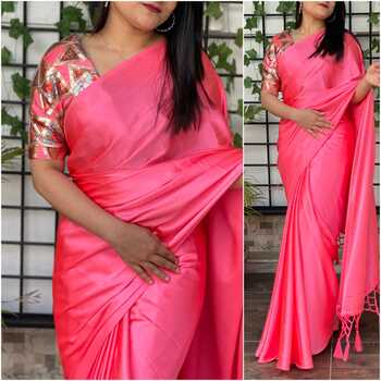 Winsome Satin Silk Plain Saree with Four Color Sequence Work Blouse Online