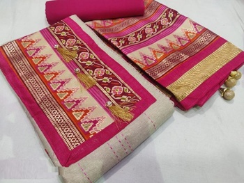 Innovative Red Color Printed Cotton Linen Salwar Kameez For Women