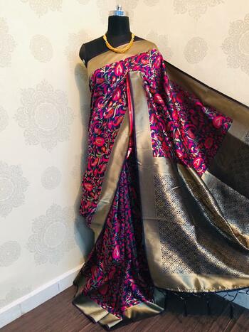 Pink Silver Banarasi Silk Saree And Running Blouse For Function Wear