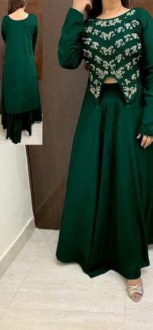 Charming Green Color Rayon Top Work With Skirt For Women