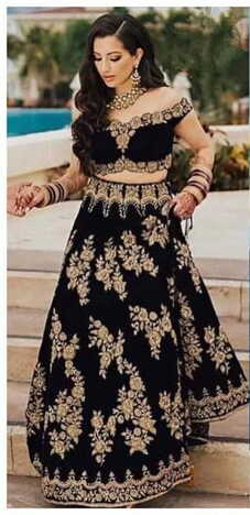 Flaunt Black Color Indian Wear Tapetta Fancy Velvet Embroidered Designer Work Lehenga Choli