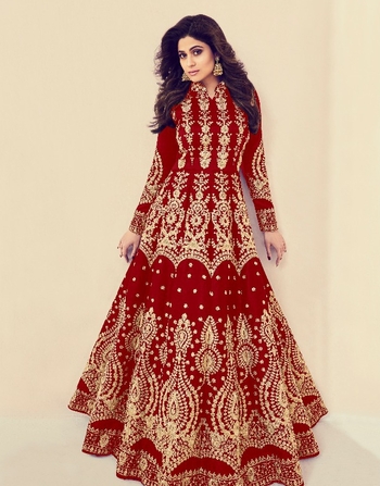 Stupendous Red Color Mulburry Silk Coding Stone Embroidered Work Wedding Wear Salwar Suit